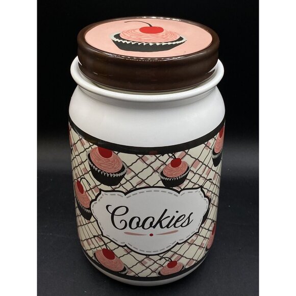 You and Me by Jessie Steele Ceramic Cookie Jar Kitchen Red Cherries “Cookies”